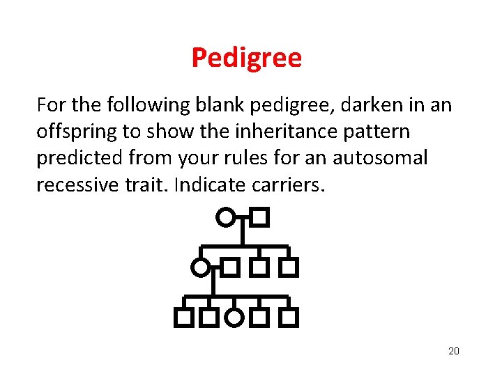 Pedigree For the following blank pedigree, darken in an offspring to show the inheritance