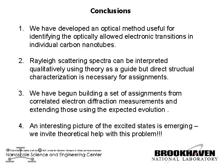 Conclusions 1. We have developed an optical method useful for identifying the optically allowed