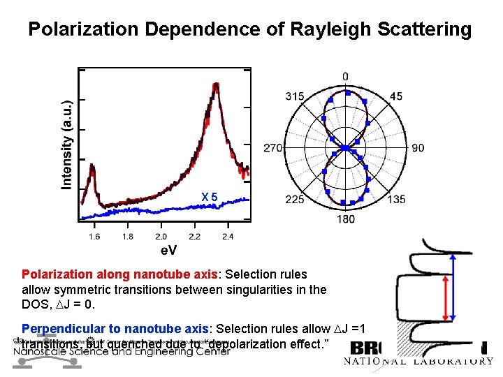 Polarization Dependence of Rayleigh Scattering X 5 Polarization along nanotube axis: Selection rules allow