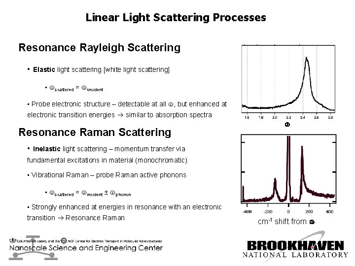 Linear Light Scattering Processes Resonance Rayleigh Scattering • Elastic light scattering [white light scattering]