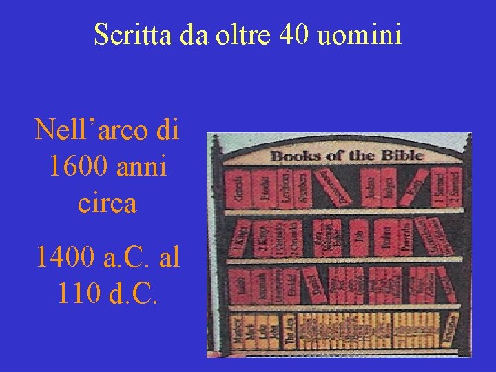 Scritta da oltre 40 uomini Nell’arco di 1600 anni circa 1400 a. C. al