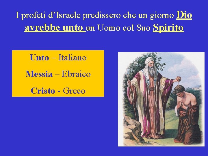 I profeti d’Israele predissero che un giorno Dio avrebbe unto un Uomo col Suo