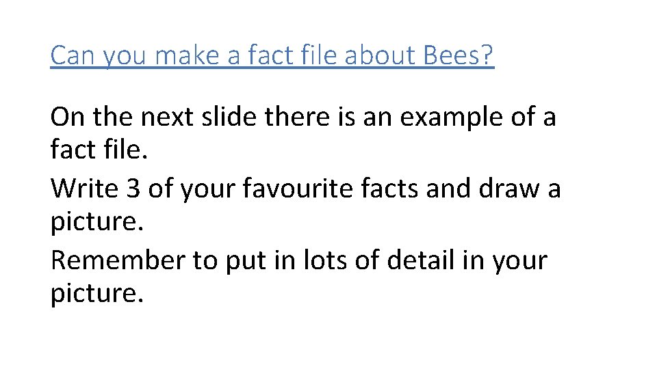 Can you make a fact file about Bees? On the next slide there is Can you make a fact file about Bees? On the next slide there is