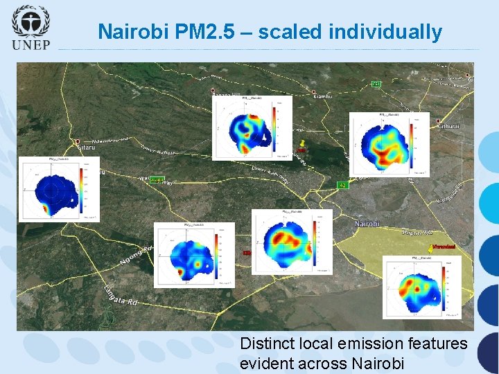 Nairobi PM 2. 5 – scaled individually Distinct local emission features evident across Nairobi