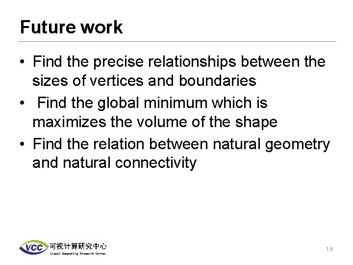 Future work • Find the precise relationships between the sizes of vertices and boundaries