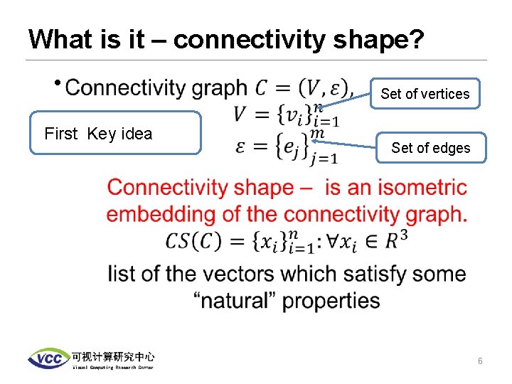 What is it – connectivity shape? • First Key idea Set of vertices Set