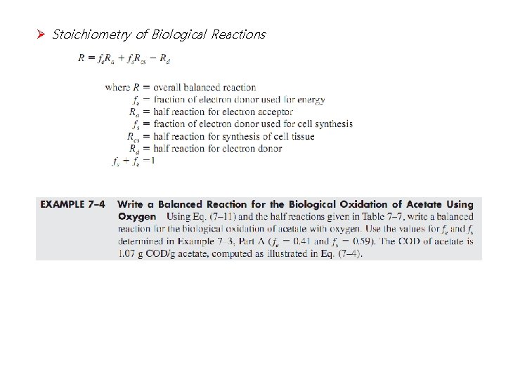 Ø Stoichiometry of Biological Reactions 