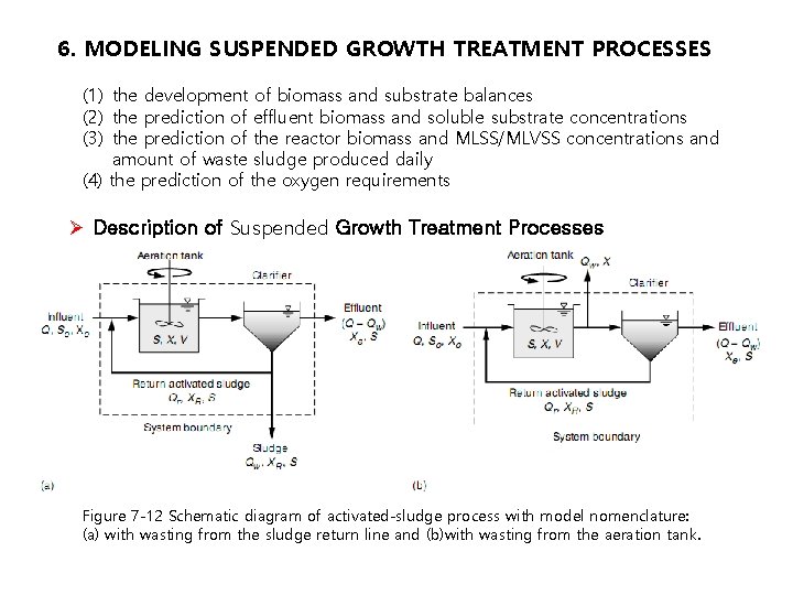 6. MODELING SUSPENDED GROWTH TREATMENT PROCESSES (1) the development of biomass and substrate balances