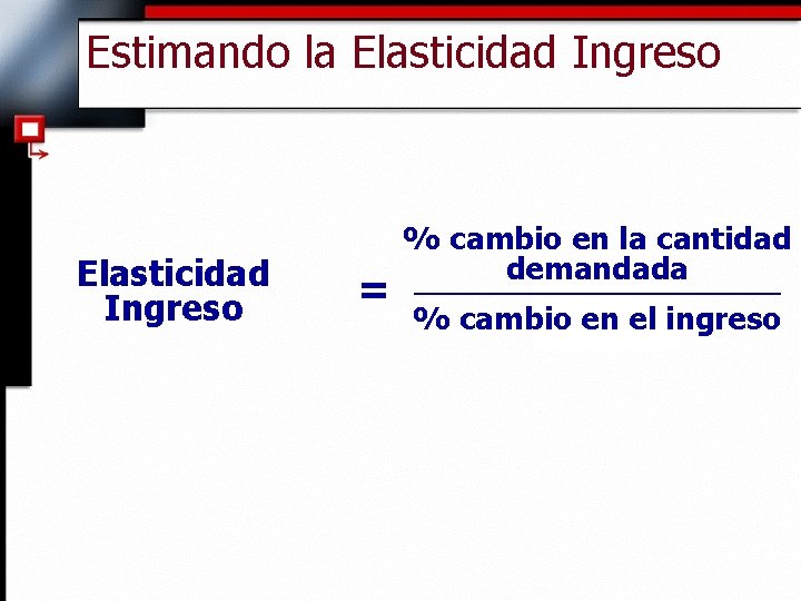 Estimando la Elasticidad Ingreso = % cambio en la cantidad demandada % cambio en