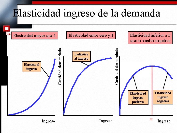 Elasticidad ingreso de la demanda Cantidad demandada Elástica al ingreso Elasticidad inferior a 1