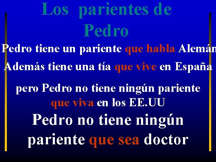 Los parientes de Pedro tiene un pariente que habla Alemán Además tiene una tía