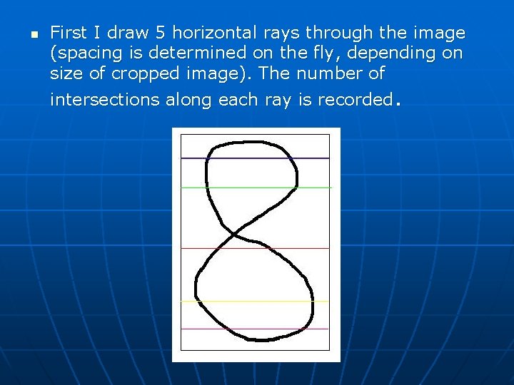 n First I draw 5 horizontal rays through the image (spacing is determined on