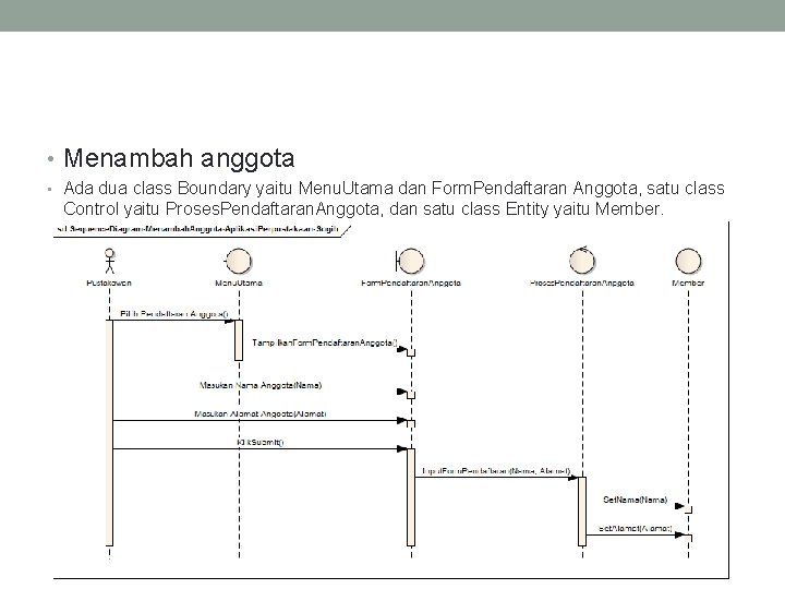  • Menambah anggota • Ada dua class Boundary yaitu Menu. Utama dan Form.