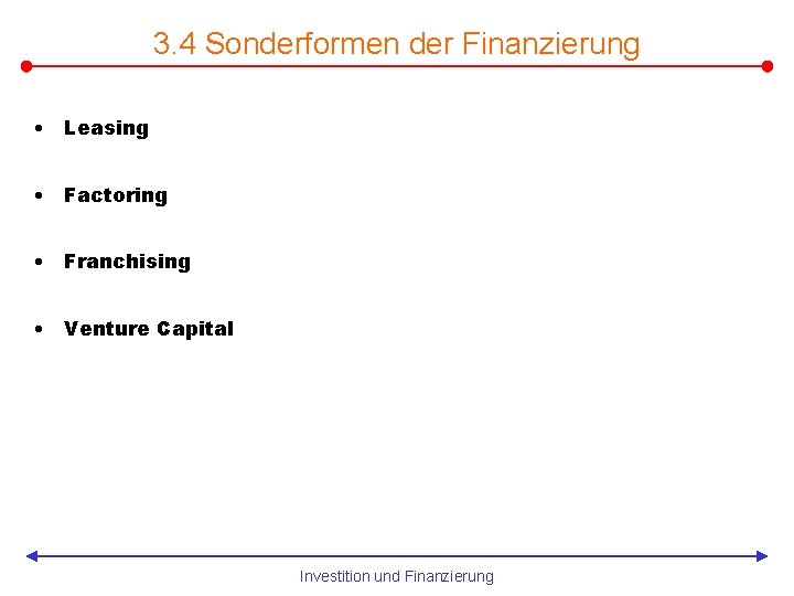 3. 4 Sonderformen der Finanzierung • Leasing • Factoring • Franchising • Venture Capital