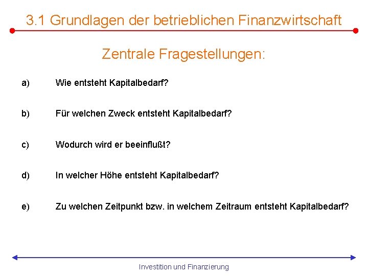 3. 1 Grundlagen der betrieblichen Finanzwirtschaft Zentrale Fragestellungen: a) Wie entsteht Kapitalbedarf? b) Für
