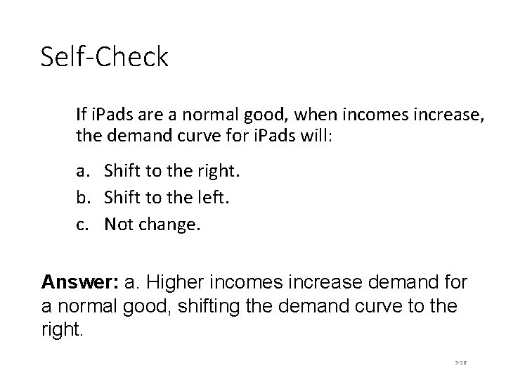 Self-Check If i. Pads are a normal good, when incomes increase, the demand curve