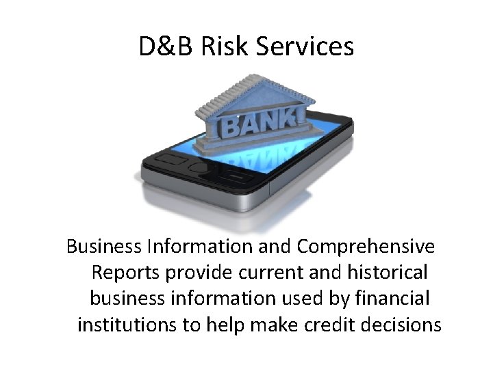 D&B Risk Services Business Information and Comprehensive Reports provide current and historical business information