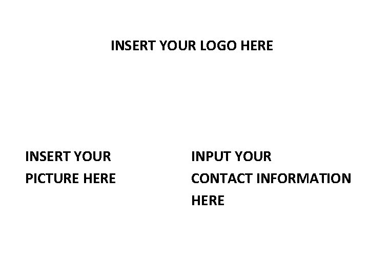 INSERT YOUR LOGO HERE INSERT YOUR PICTURE HERE INPUT YOUR CONTACT INFORMATION HERE 