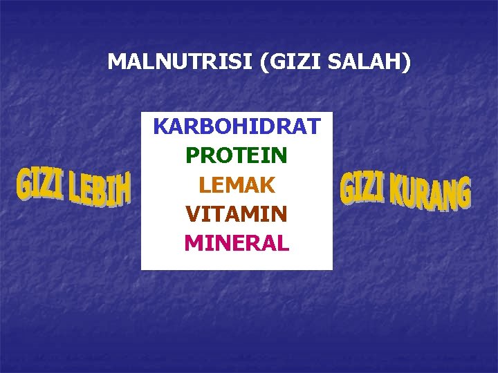 MALNUTRISI (GIZI SALAH) KARBOHIDRAT PROTEIN LEMAK VITAMIN MINERAL 