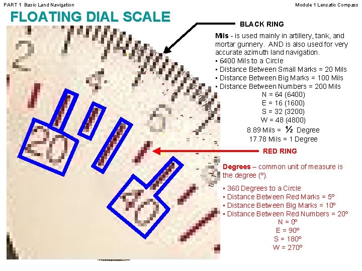 PART 1 Basic Land Navigation FLOATING DIAL SCALE Module 1 Lensatic Compass BLACK RING PART 1 Basic Land Navigation FLOATING DIAL SCALE Module 1 Lensatic Compass BLACK RING