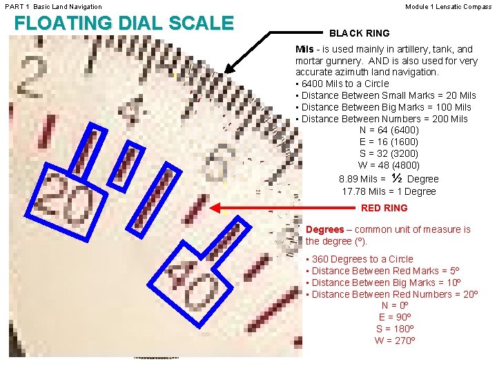 PART 1 Basic Land Navigation FLOATING DIAL SCALE Module 1 Lensatic Compass BLACK RING