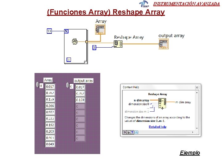 INSTRUMENTACIÓN AVANZADA (Funciones Array) Reshape Array Ejemplo 