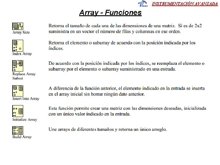 INSTRUMENTACIÓN AVANZADA Array - Funciones 