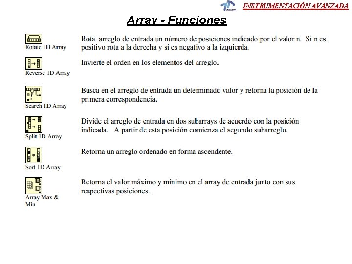 INSTRUMENTACIÓN AVANZADA Array - Funciones 