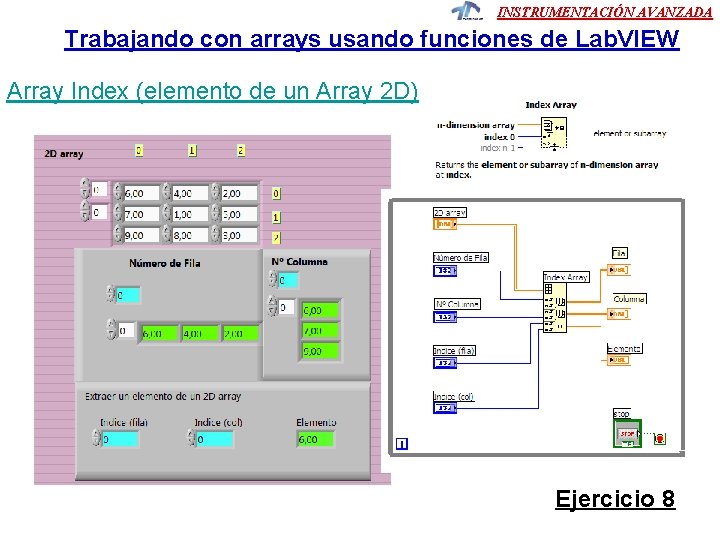 INSTRUMENTACIÓN AVANZADA Trabajando con arrays usando funciones de Lab. VIEW Array Index (elemento de