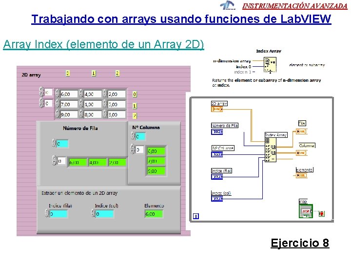 INSTRUMENTACIÓN AVANZADA Trabajando con arrays usando funciones de Lab. VIEW Array Index (elemento de INSTRUMENTACIÓN AVANZADA Trabajando con arrays usando funciones de Lab. VIEW Array Index (elemento de