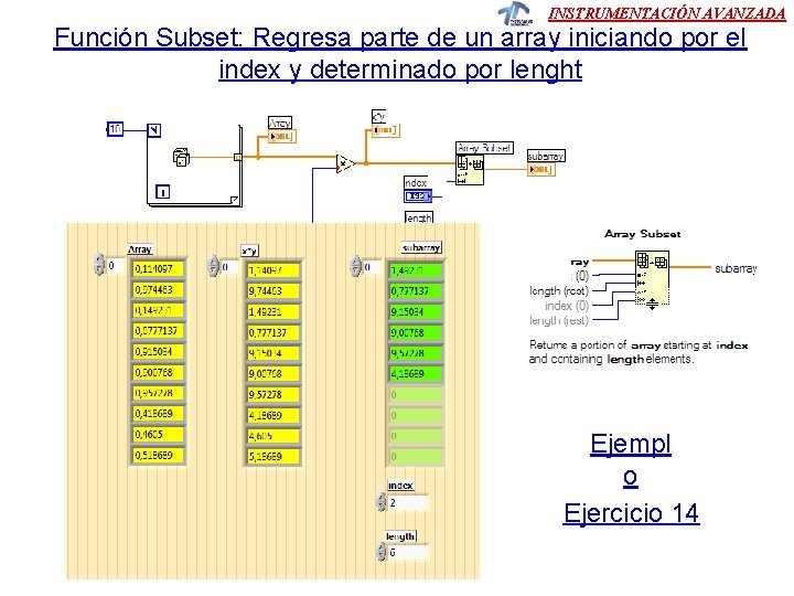 INSTRUMENTACIÓN AVANZADA Función Subset: Regresa parte de un array iniciando por el index y