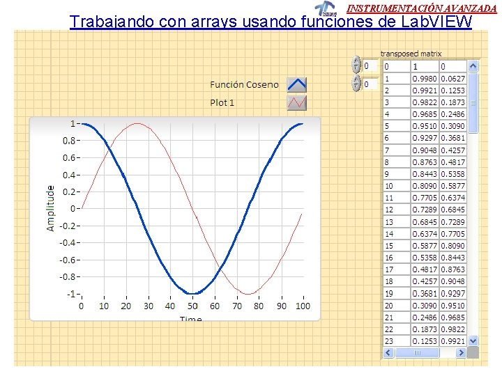 INSTRUMENTACIÓN AVANZADA Trabajando con arrays usando funciones de Lab. VIEW Ejercicio 16 INSTRUMENTACIÓN AVANZADA Trabajando con arrays usando funciones de Lab. VIEW Ejercicio 16
