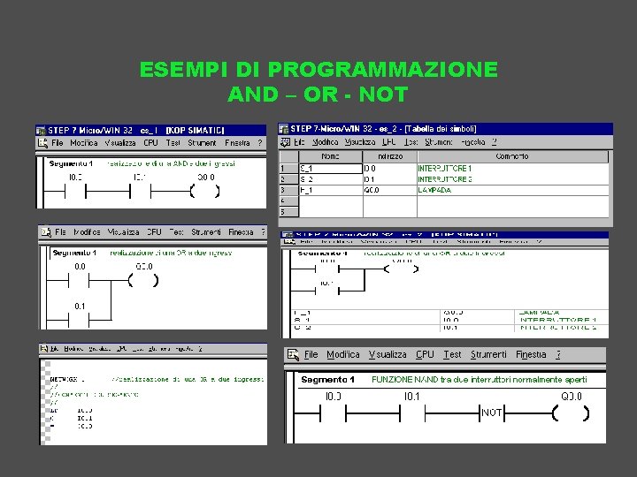ESEMPI DI PROGRAMMAZIONE AND – OR - NOT 