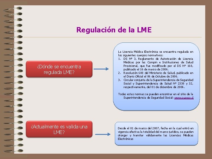 Regulación de la LME ¿Dónde se encuentra regulada LME? La Licencia Médica Electrónica se