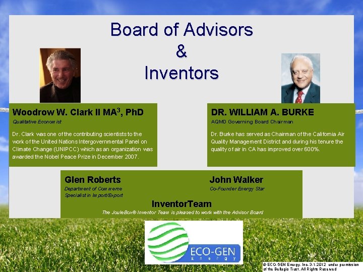 Board of Advisors STRATEGIC & ACTIONS PLAN Inventors Woodrow W. Clark II MA 3,