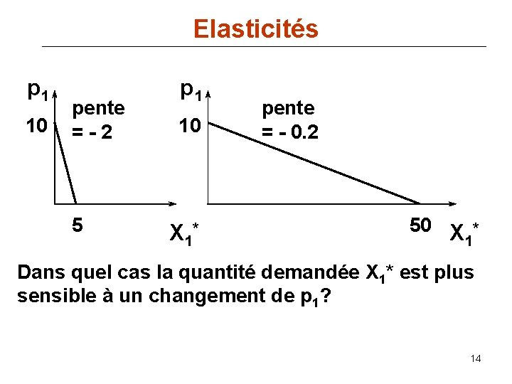 Elasticités p 1 10 pente =-2 5 p 1 10 X 1* pente =