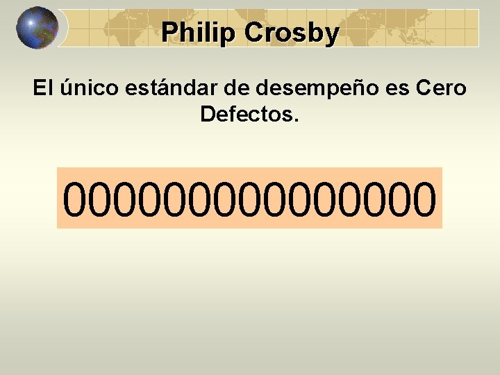 Philip Crosby El único estándar de desempeño es Cero Defectos. 00000000 