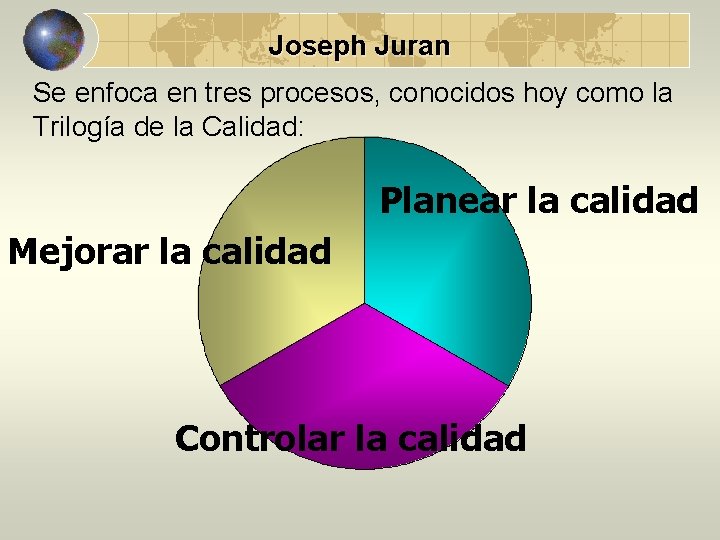 Joseph Juran Se enfoca en tres procesos, conocidos hoy como la Trilogía de la