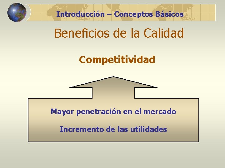 Introducción – Conceptos Básicos Beneficios de la Calidad Competitividad Mayor penetración en el mercado