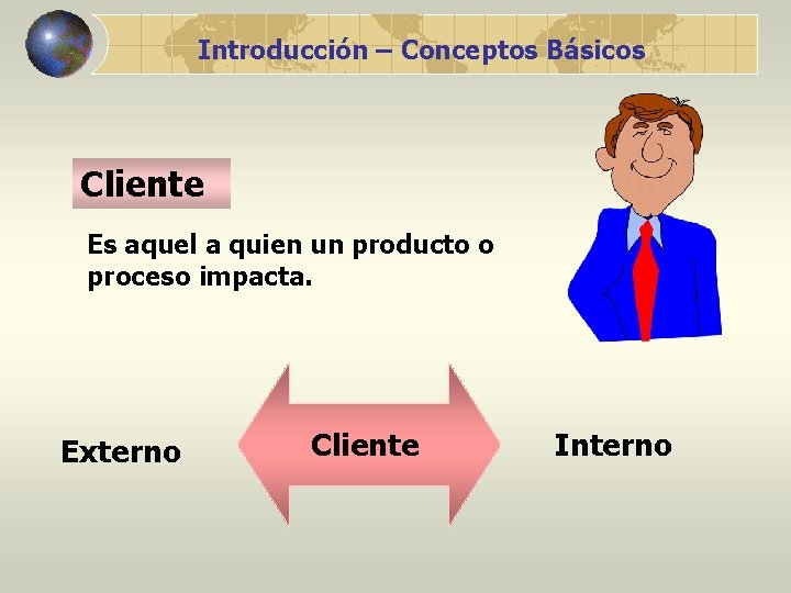 Introducción – Conceptos Básicos Cliente Es aquel a quien un producto o proceso impacta.