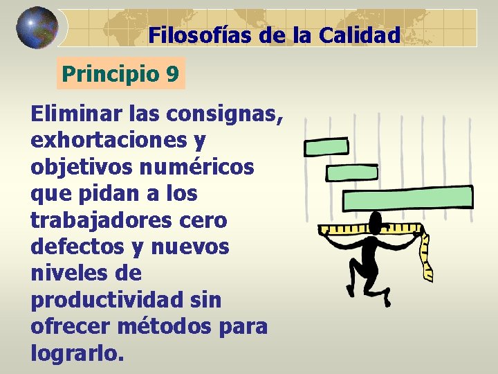 Filosofías de la Calidad Principio 9 Eliminar las consignas, exhortaciones y objetivos numéricos que