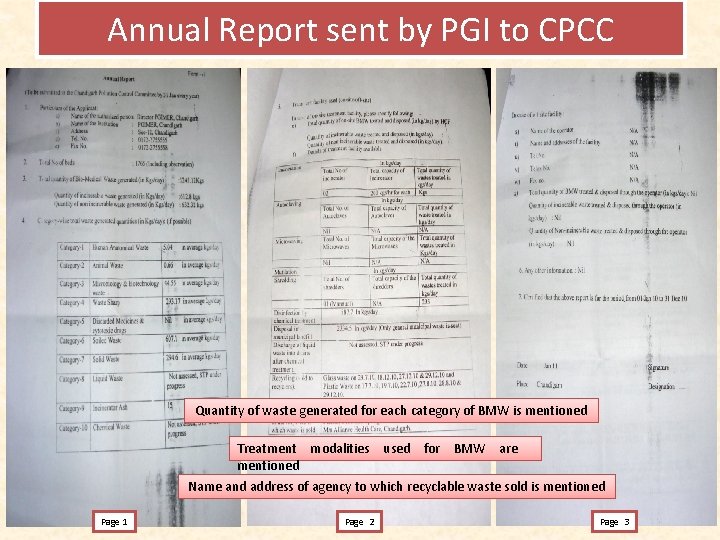 Annual Report sent by PGI to CPCC Quantity of waste generated for each category