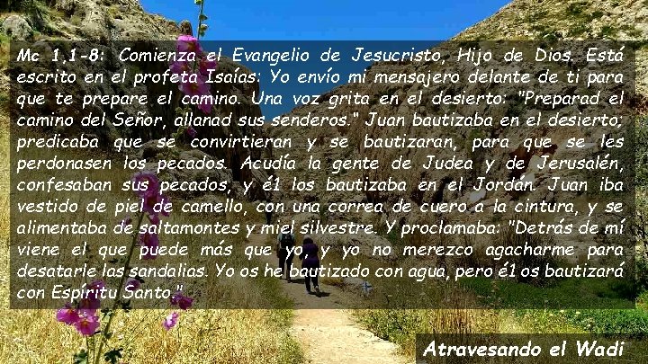Mc 1, 1 -8: Comienza el Evangelio de Jesucristo, Hijo de Dios. Está escrito