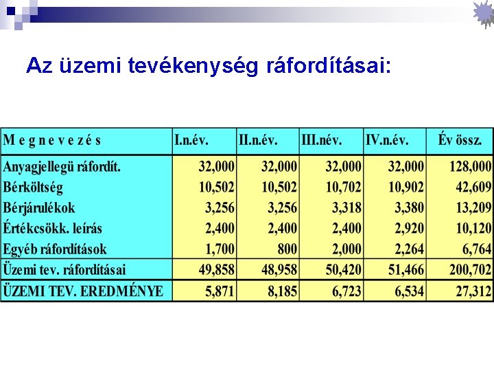 Az üzemi tevékenység ráfordításai: 