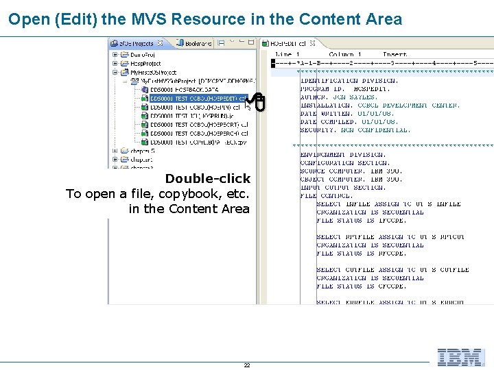 Open (Edit) the MVS Resource in the Content Area Double-click To open a file,
