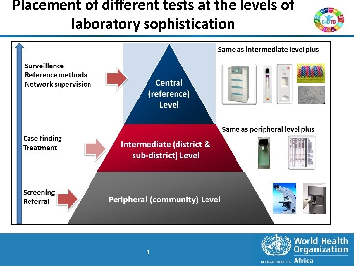 Placement of different tests at the levels of laboratory sophistication 3 3 