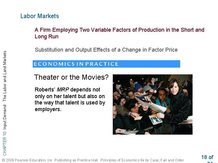 Labor Markets CHAPTER 10 Input Demand: The Labor and Land Markets A Firm Employing