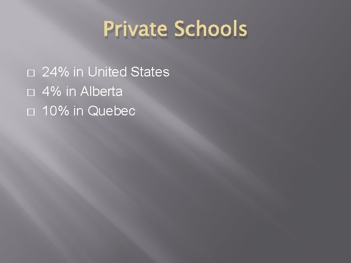 Private Schools � � � 24% in United States 4% in Alberta 10% in