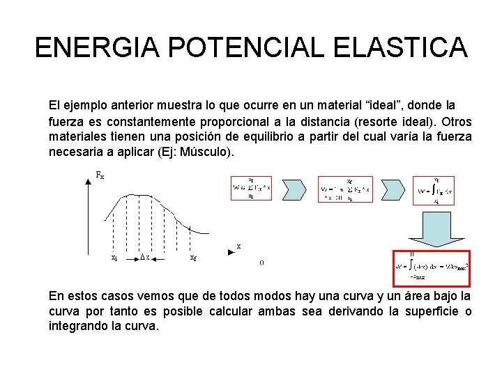 ENERGIA POTENCIAL ELASTICA El ejemplo anterior muestra lo que ocurre en un material “ideal”,