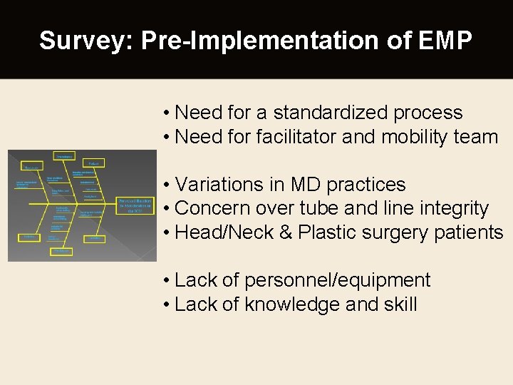 Survey: Pre-Implementation of EMP • Need for a standardized process • Need for facilitator